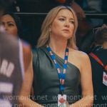 Isla’s dark green leather one-shoulder dress on Running Point