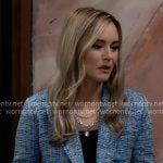 Jacinda’s blue tweed blazer on General Hospital