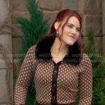 Sally’s geometric print cardigan with fur collar and cuffs on The Young and the Restless
