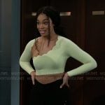 Chelseas lime green scalloped workout top and leggings on Beyond the Gates