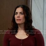 Britt’s burgundy scoop neck cardigan on General Hospital