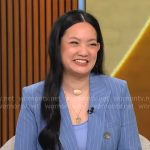 Amanda Nguyen’s blue pinstripe blazer and sequin skirt on CBS Mornings