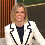 Susie Wolff’s white blazer with navy trims on CBS Mornings