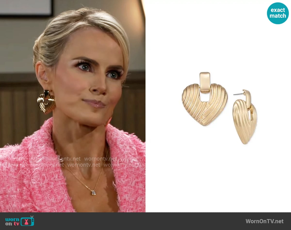 INC International Concepts Gold-tone Ribbed Heart Earrings worn by Vanessa McBride (Lauren Buglioli) on Beyond the Gates