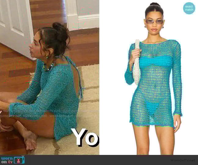 Indah Leni Solid Long Sleeve Mini Dress worn by Dara Levitan on Summer House