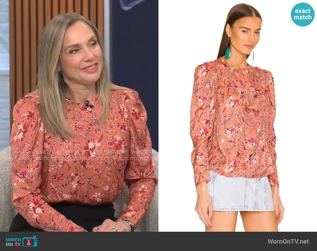 Isabel Marant Etoile Benson Top in Papaya worn by Catherine Herridge on CBS Mornings