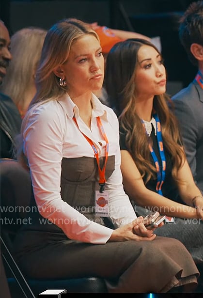 Isla's brown bustier dress on Running Point