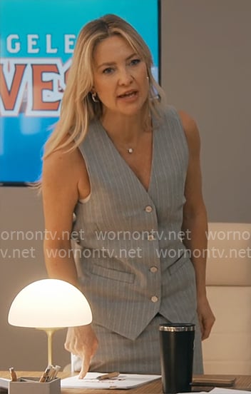 Isla's grey pinstripe vest and skirt set on Running Point