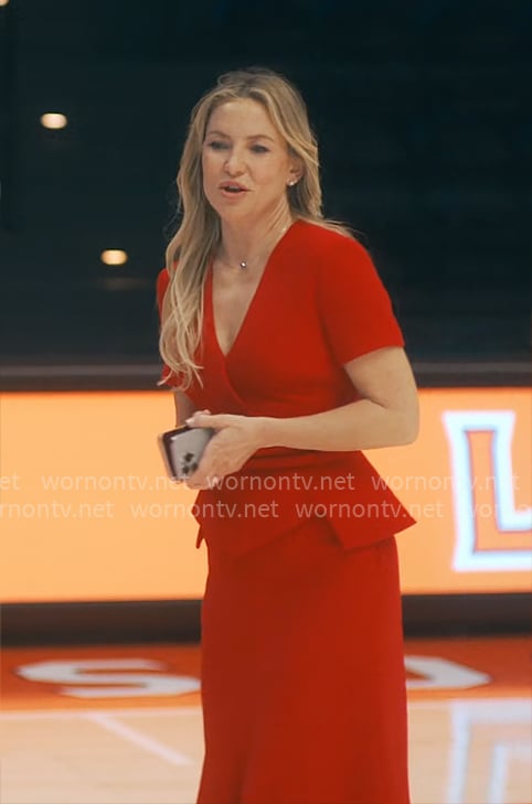 Isla's red peplum midi dress on Running Point