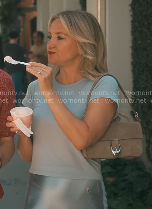 Isla's suede shoulder bag on Running Point