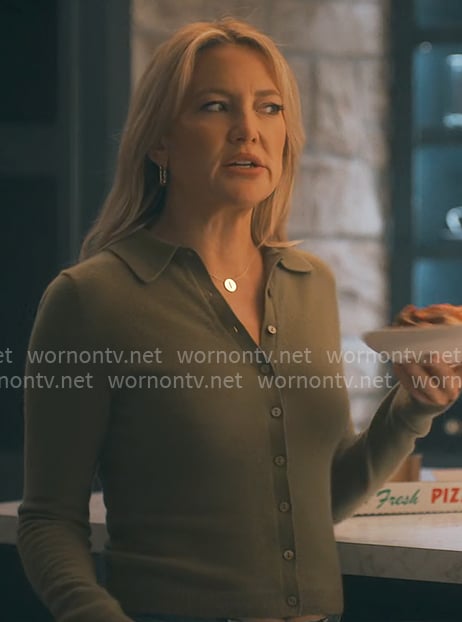 Isla's taupe collared cardigan on Running Point