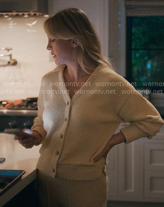 Isla’s yellow textured knit cardigan and pants set on Running Point