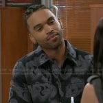 Izaiah’s black and grey printed jacket on Beyond the Gates