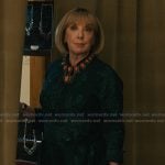 Izzy’s teal floral shirtdress on Elsbeth