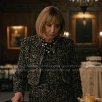 Izzy’s black tweed jacket and dress on Elsbeth
