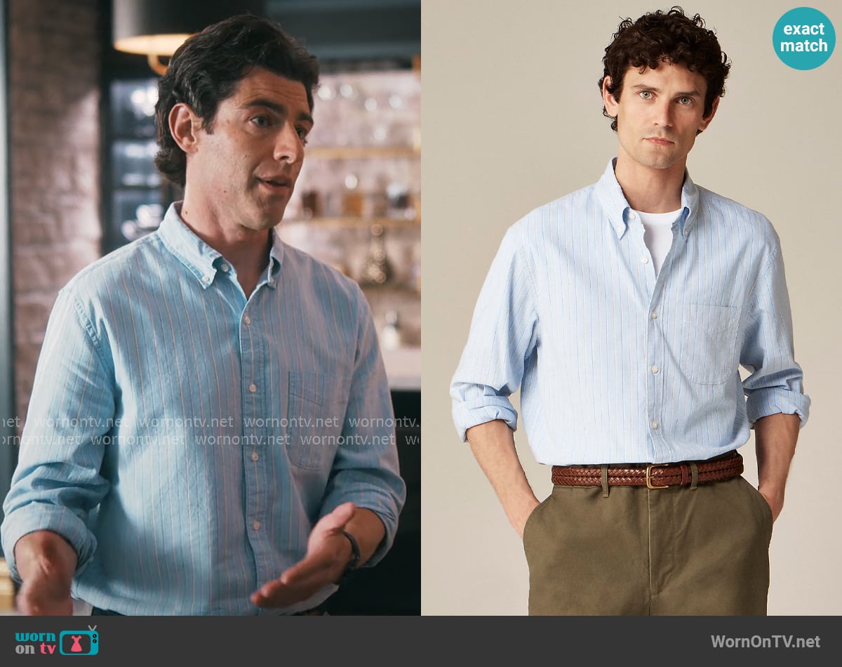 Lev’s blue striped shirt on Running Point