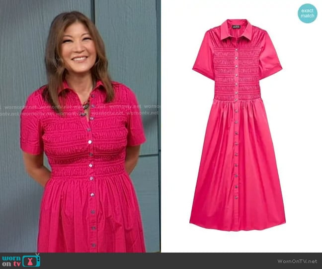 J. Crew Elsie Shirt-dress in cotton poplin worn by Juju Chang on Good Morning America