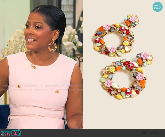 J. Crew Floral Hoop Earrings worn by Tamron Hall on Tamron Hall Show