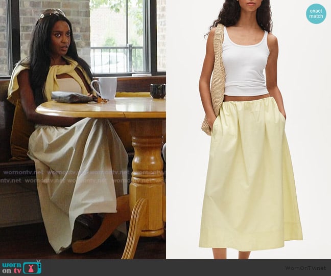 J. Crew Pull-on midi skirt in cotton poplin worn by Ciara Miller on Summer House