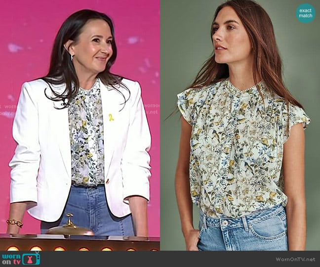 J.Jill Shirred-Trim Cap-Sleeve Top in lucite bird utopia worn by Christina Geist on Today