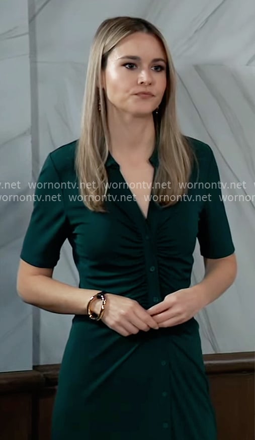 Jacinda’s green ruched front dress on General Hospital