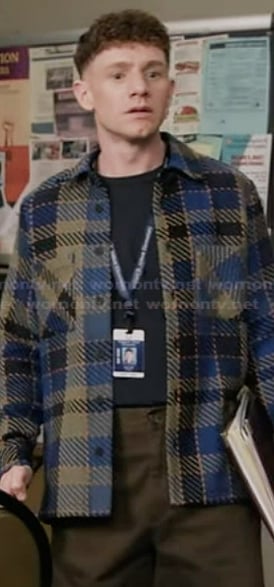 Jacob's blue plaid shirt on Abbott Elementary