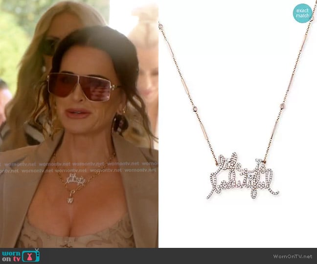 Jacquie Aiche Life Is Beautiful necklace in 14k rose gold with 0.23 ct. t.w. diamonds worn by Kyle Richards on The Real Housewives of Beverly Hills
