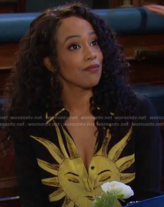 Jada’s black sun print shirt on Days of our Lives