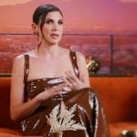 Janet’s brown sequin confessional dress on The Valley