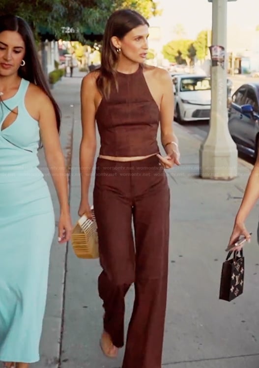 Janet's brown suede top and pants on The Valley