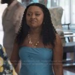 Janine’s blue strapless dress on Abbott Elementary