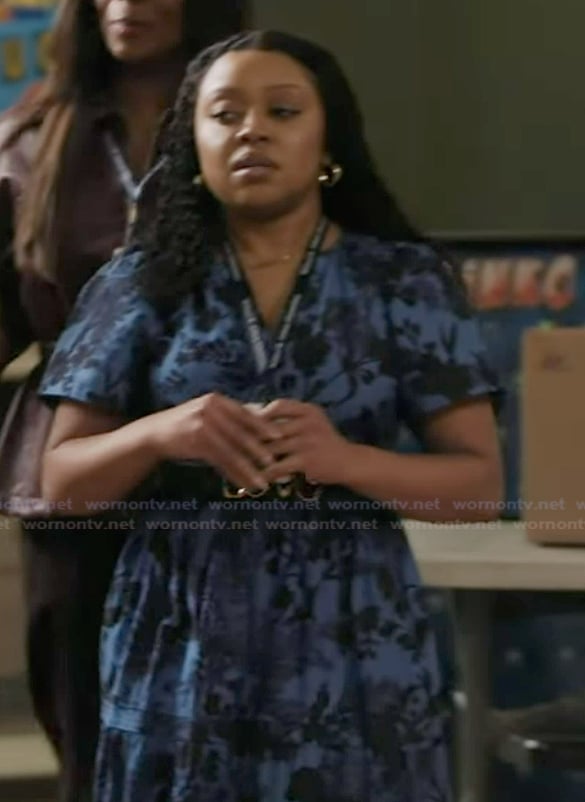 Janine's blue floral print dress on Abbott Elementary