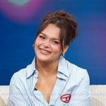 Jenicka Lopez’s blue striped shirtdress on Access Hollywood