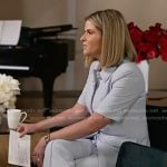 Jenna’s slate blue short sleeve jacket and pants on Today