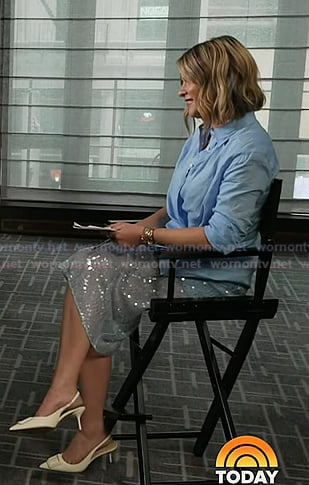 Jenna’s blue shirt and sequin skirt on Today