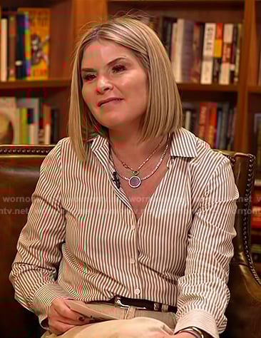 Jenna's brown striped shirt and suede clogs on Today