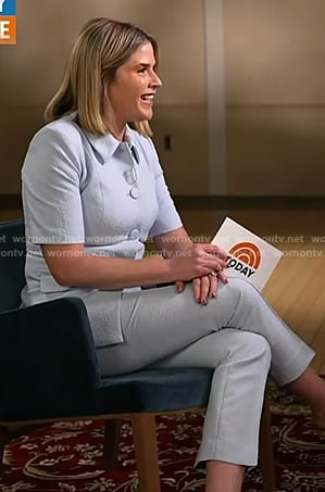 Jenna's slate blue short sleeve jacket and pants on Today