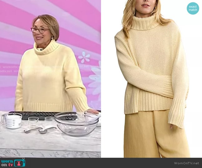 Jenni Kayne Jet Cashmere Turtleneck Sweater in Pale Yellow worn by Babs Costello on Today