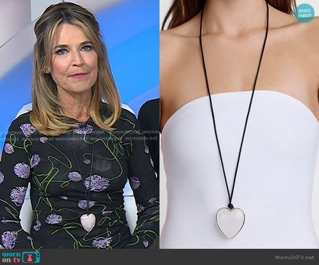Jennifer Fisher Semi-Precious Heart Leather Cord Necklace in Clear Quartz worn by Savannah Guthrie on Today