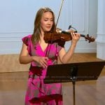 Jennifer Song’s pink floral wrap dress on Tamron Hall Show