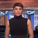 Jericka’s brown sleeveless turtleneck dress and belt on CBS Evening News