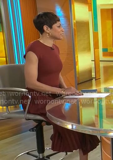 Jericka Duncan’s brown pleated skirt dress on CBS Mornings