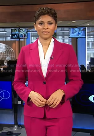 Jericka’s pink blazer and pants on CBS Evening News