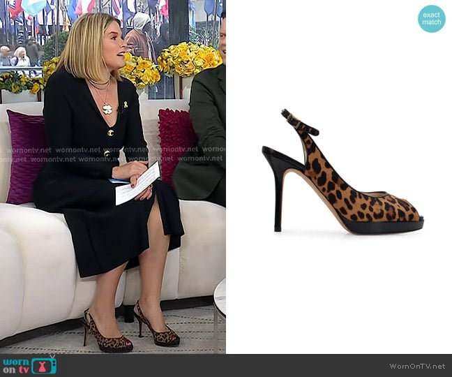 Jimmy Choo Leopard Print Open Toe Slingback Sandals worn by Jenna Bush Hager on Today