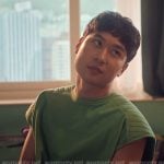 Jin’s green ribbed shoulder shirt on XO Kitty