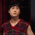 Jin’s red plaid knit vest on XO Kitty