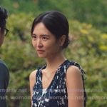 Jiwon's navy floral v-neck top on XO Kitty