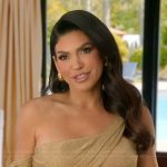 Joe-Ellen’s gold metallic confessional dress on The Real Housewives of Rhode Island