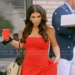 Jo_Ellen’s red off shoulder dress on The Real Housewives of Rhode Island