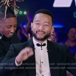 John Legend’s white embroidered neck shirt on The Voice